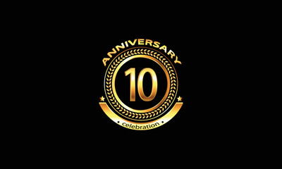 10 anniversary celebration. 10th anniversary celebration. 10 year anniversary celebration logo with black background.