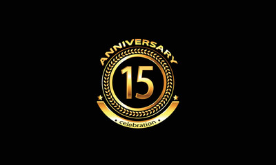 Fototapeta premium 15 anniversary celebration. 15th anniversary celebration. 15 year anniversary celebration logo with black background.