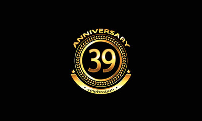 39 anniversary celebration. 39th anniversary celebration. 39 year anniversary celebration logo with black background.