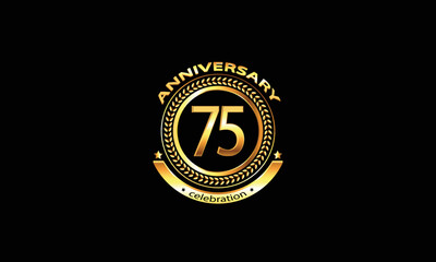 Fototapeta premium 75 anniversary celebration. 75th anniversary celebration. 75 year anniversary celebration logo with black background.