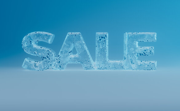  Light Blue 3D Rendered Icey SALE sign over Gradient Background