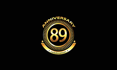 89 anniversary celebration. 89th anniversary celebration. 89 year anniversary celebration logo with black background.