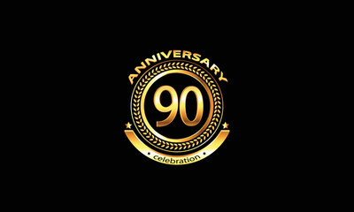 90 anniversary celebration. 90th anniversary celebration. 90 year anniversary celebration logo with black background.