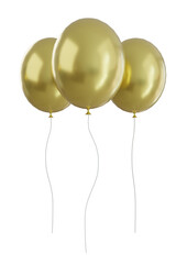 3d rendering Gold balloon with ribbon,. isolated on transparent background.