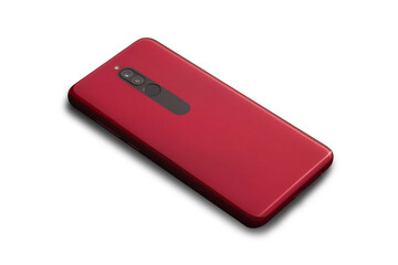 Fototapeta premium Red smartphone on PNG background, include with shadows