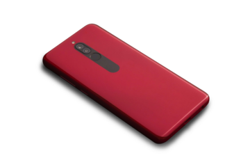 Red smartphone on PNG background, include with shadows