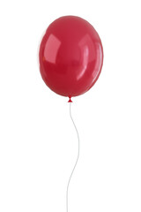 3d rendering red balloon with ribbon,. isolated on transparent background.