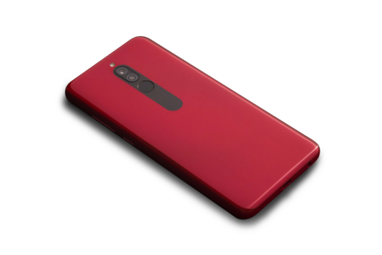 Red smartphone on PNG background, include with shadows - Powered by Adobe