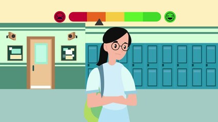 Female student standing with happy mood level