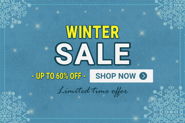 Winter sale vector banner template with white snowflakes background. Vector illustration.
