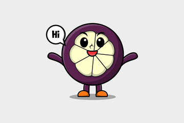 Cute cartoon Mangosteen character with happy expression in modern style design illustration
