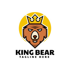 Vector Logo Illustration King Bear Simple Mascot Style