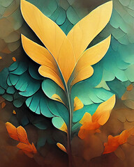 Flower background with leaves wall art design, Bouquet of multicolor autumn maple leaves in hand in forest Living room art, flower wall art