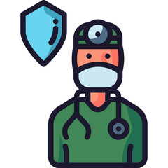 doctor with protective clothing icon