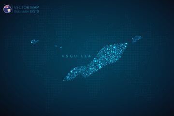 Map of Anguilla modern design with abstract digital technology mesh polygonal shapes on dark blue background. Vector Illustration Eps 10.