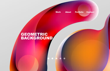 Landing page abstract liquid background. Flowing shapes, round design and circle. Web page for website or mobile app wallpaper