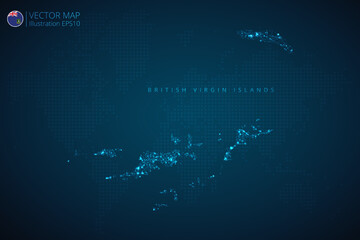 Map of British Virgin Islands modern design with abstract digital technology mesh polygonal shapes on dark blue background. Vector Illustration Eps 10.