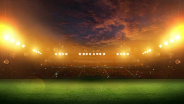 modern grass field stadium evening floodlight illumination, football stadium sport advertisement background
