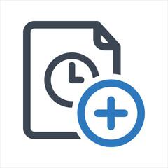 Add time icon, Document time add icon. Vector and glyph