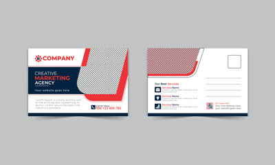 Corporate business postcard design, company services promotion postcard template