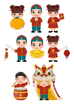 Chinese new year children greetings cartoon character vector