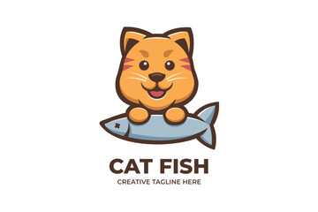 Cat Fish Cartoon Mascot Logo Character