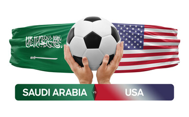 Saudi Arabia vs USA national teams soccer football match competition concept.