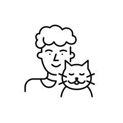 Cute old lady and her cat. Pet lover icon. Pixel perfect, editable stroke design
