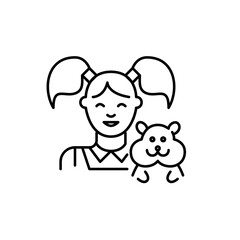 Happy young girl and her smiling hamster. Pixel perfect, editable stroke line design