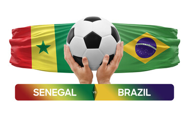 Senegal vs Brazil national teams soccer football match competition concept.