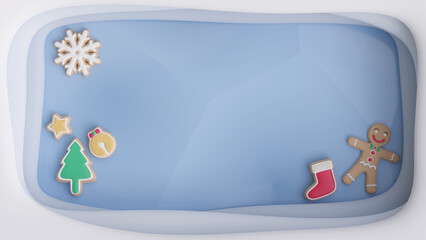3D Rendering snow background and cookies