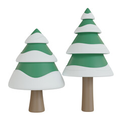 3D Rendering snow christmas trees two object have clipping path
