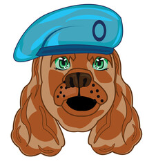 Cartoon of the dog of the sort spaniel in fashionable beret