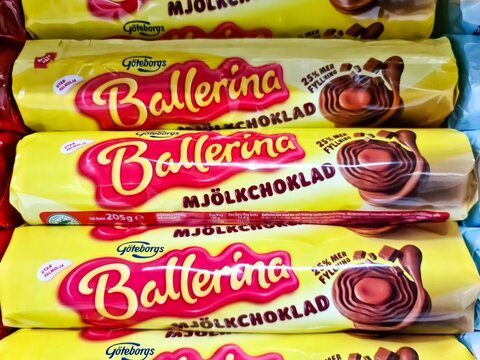 Packages of the chocolate brand Ballerina in a supermarket