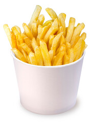 French fries isolate on white background With clipping path.French fries in paper bucket isolated on white background.