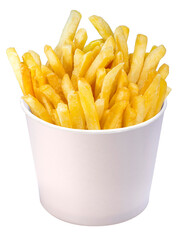French fries  on white background, French fries in paper bucket on white background PNG File.