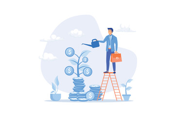 Mutual fund or growing investment, wealth profit growth or earning increase, savings or wealth management, pension fund concept, flat vector modern illustration - obrazy, fototapety, plakaty