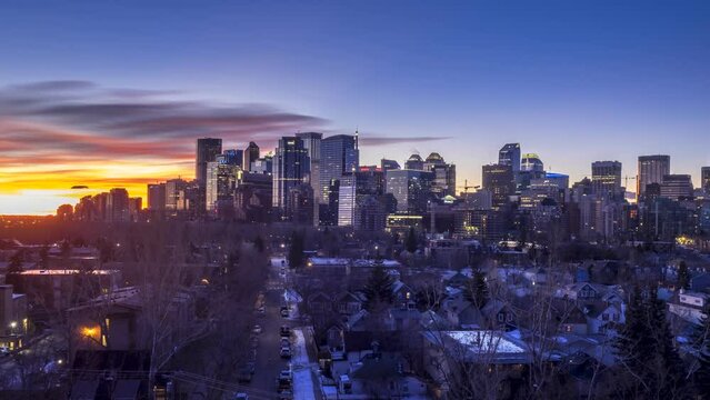Timelapse of Calgary's skyline on a cold winter day. 