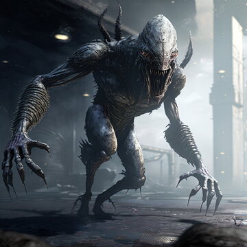 Realistic Skin Alien Monster Screaming In A Cinematic Dramatic Lighting 3D Illustration