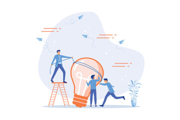 Brainstorming for new idea, teamwork collaboration for business development, innovation to get solution or creativity for business mission concept, flat vector modern illustration