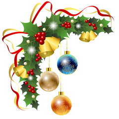 柊とベルと玉飾りのクリスマスコーナーフレーム