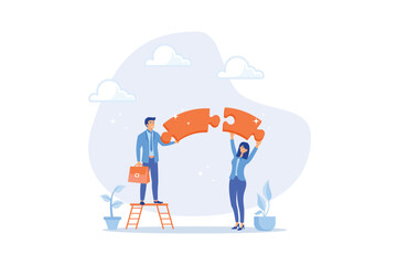 Partnership working together for success, friendship or connection to help solve problem, teamwork or unity to cooperate and overcome challenge, flat vector modern illustration