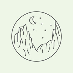 moon adventure hills line art logo design minimalist illustration icon