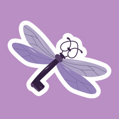 Flying purple key with wings sticker.Esoteric and mystical design element.