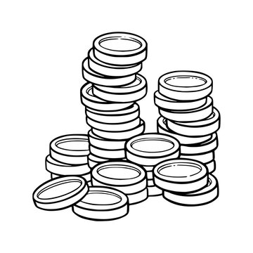 Coins pile as a symbol of wealth and luxary. Sketch of coins stack. Vector illustration isolated in white background
