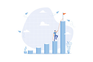 Effort to reach target or achieve success goal, ambition or determination to grow and reaching goal, courage and growth concept, flat vector modern illustration