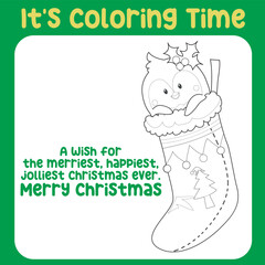 Christmas coloring page for toddlers. Cute and kawaii cartoon characters. Coloring book with Christmas theme for preschool children. Vector illustration. Coloring Christmas elements