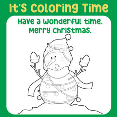 Christmas coloring page for toddlers. Cute and kawaii cartoon characters. Coloring book with Christmas theme for preschool children. Vector illustration. Coloring Christmas elements