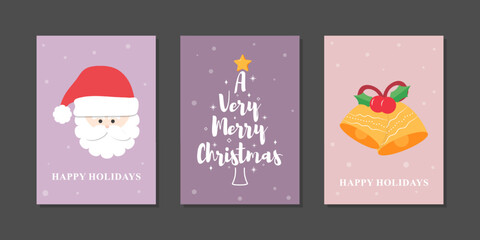 Vector illustration of Merry Christmas and Happy New Year greeting card set