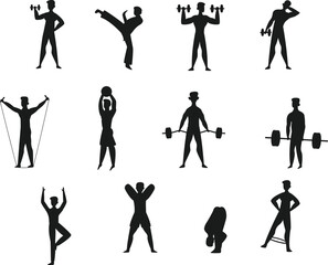 Gym and Fitness isolated vector Silhouette